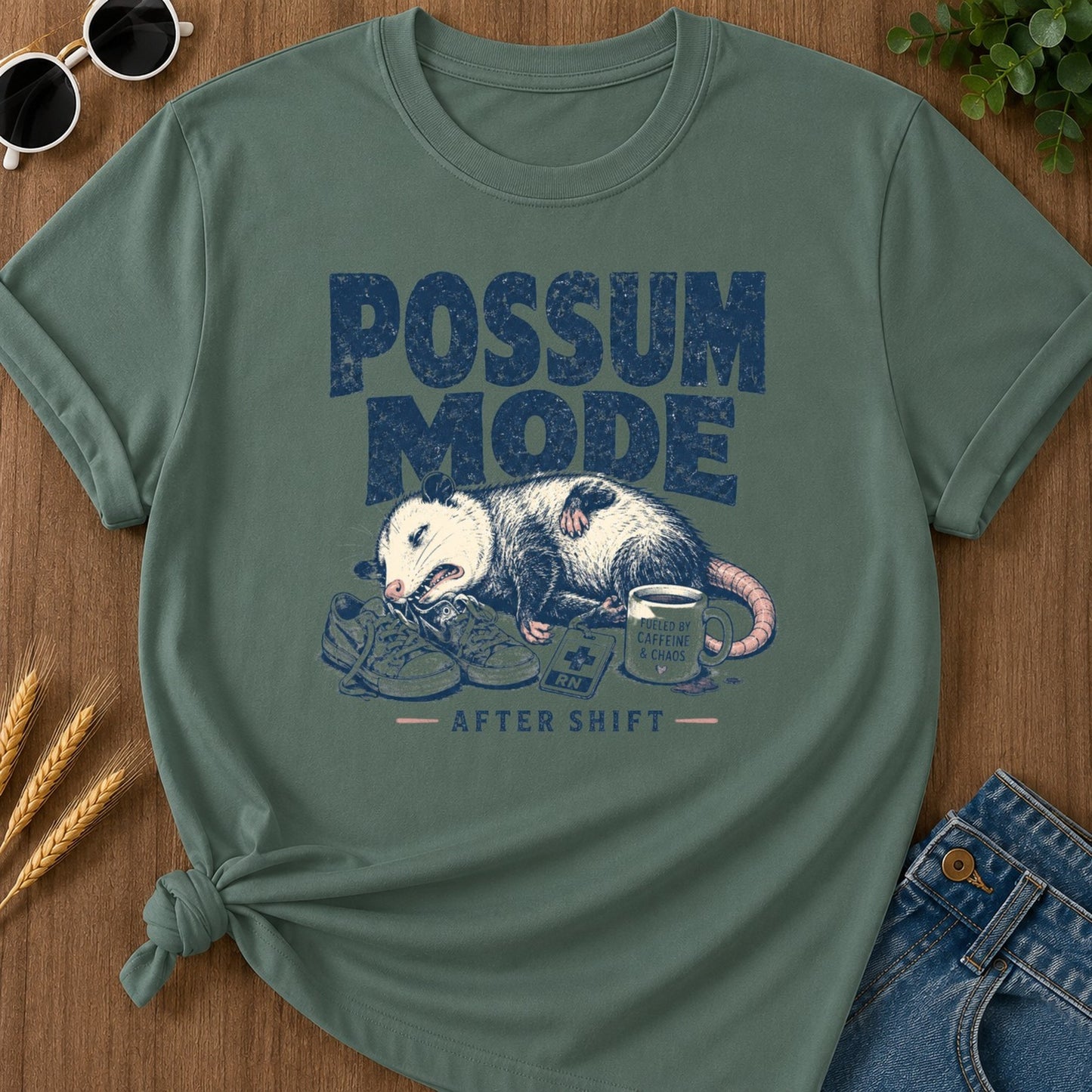Possum Mode T-shirt - Blue Spruce Mockup