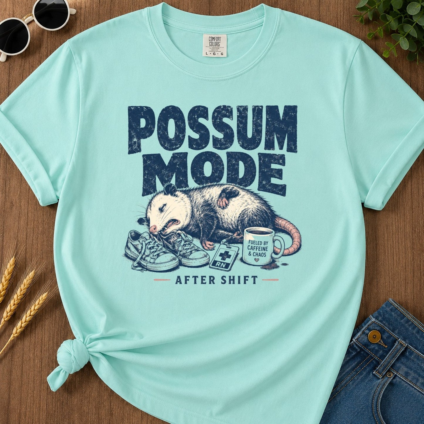 Possum Mode T-shirt - Chalky Mint Mockup