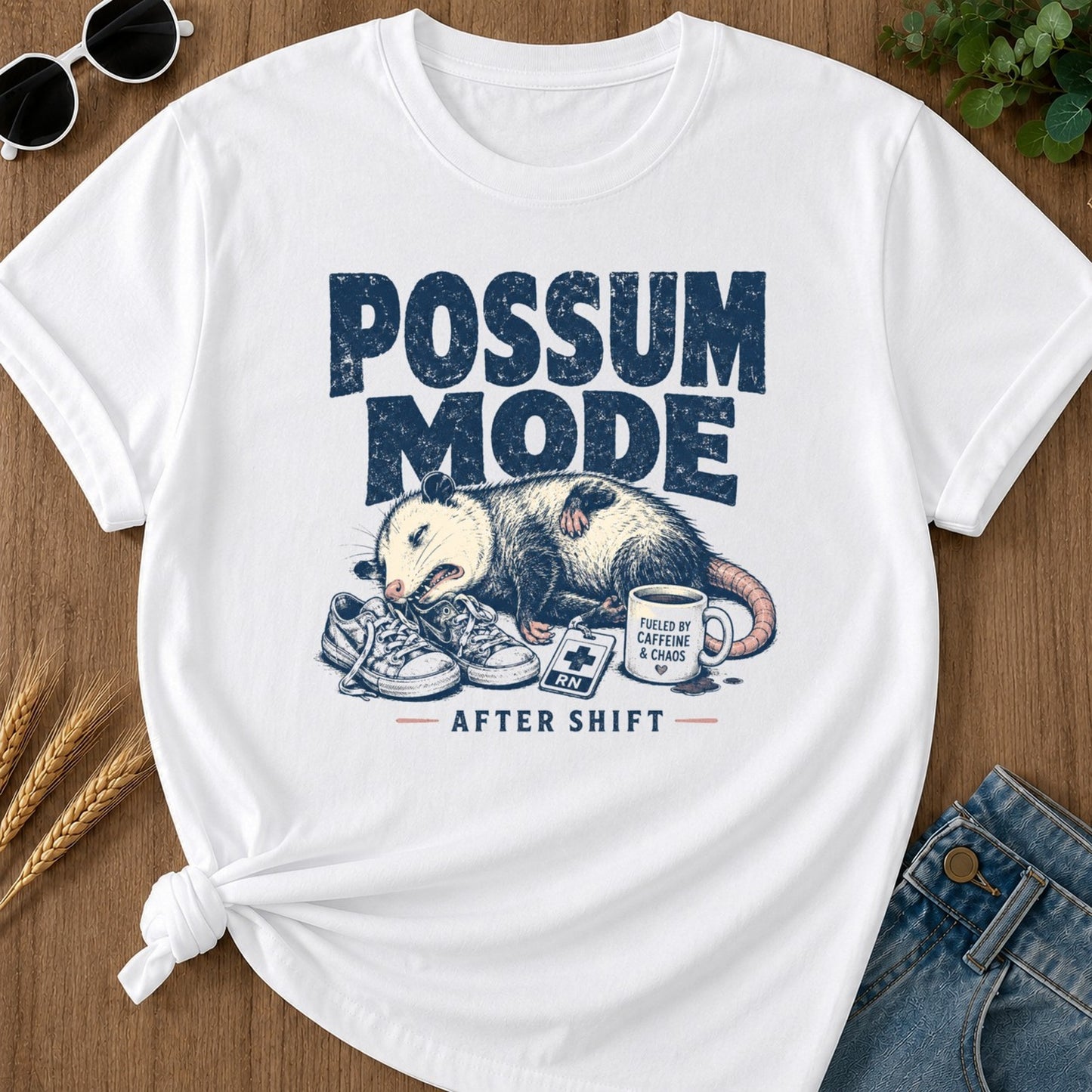Possum Mode T-shirt - White Mockup