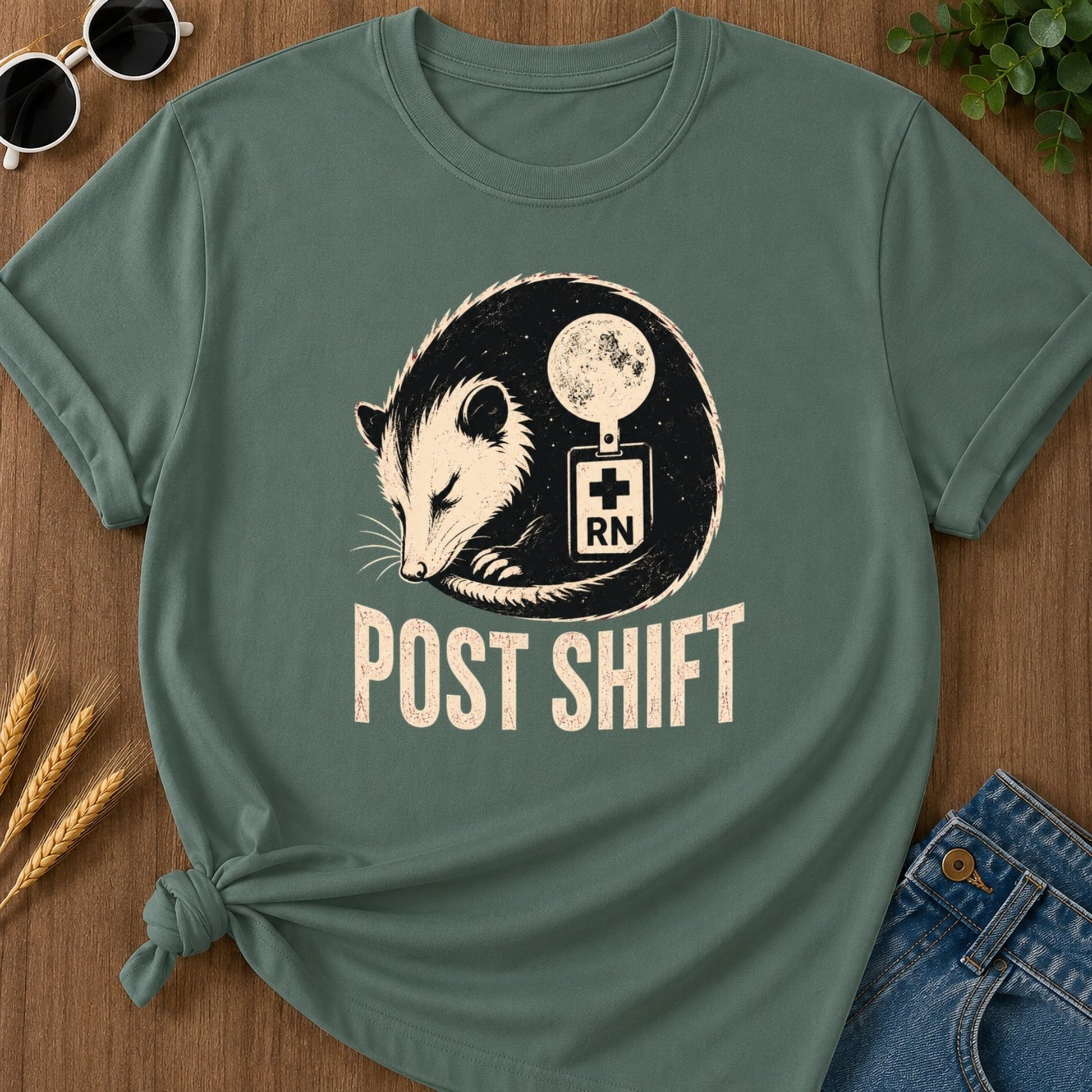 Post Shift T-shirt - Blue Spruce Mockup