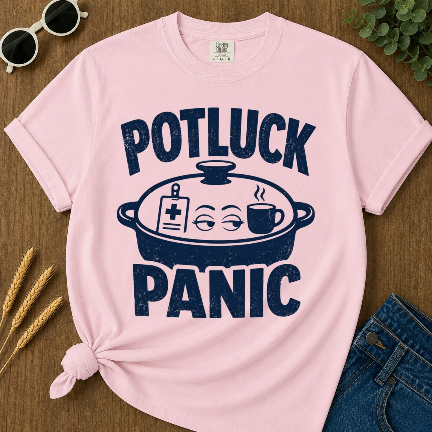 Potluck Panic T-shirt - Blossom Mockup