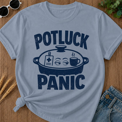 Potluck Panic T-shirt - Blue Jean Mockup