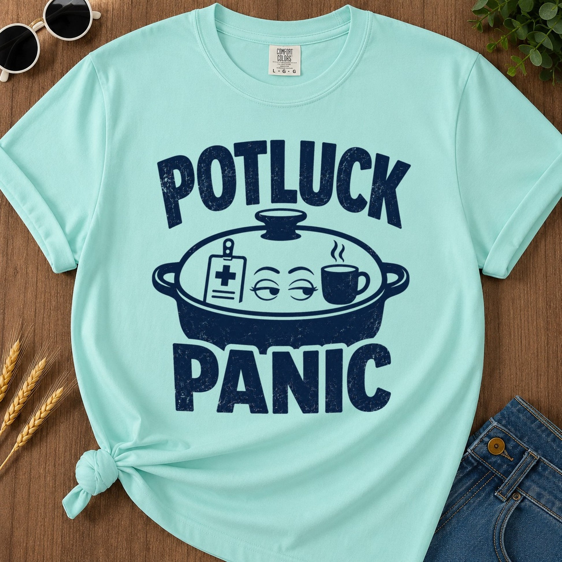 Potluck Panic T-shirt - Chalky Mint Mockup