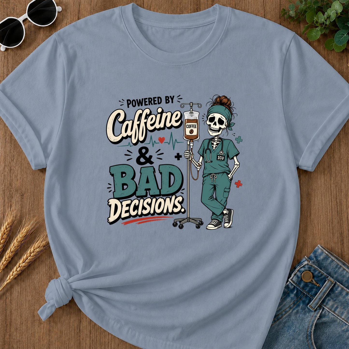 Powered By Caffeine T-Shirt - Blue Jean