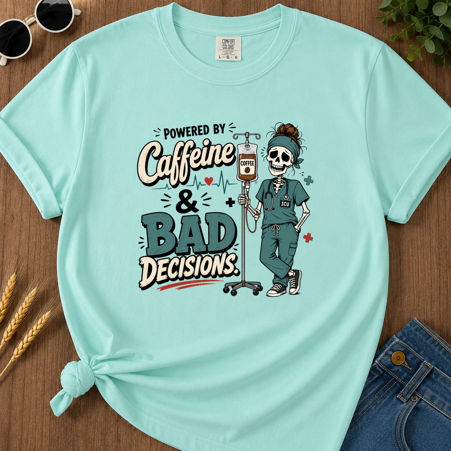 Powered By Caffeine T-Shirt - Chalky Mint
