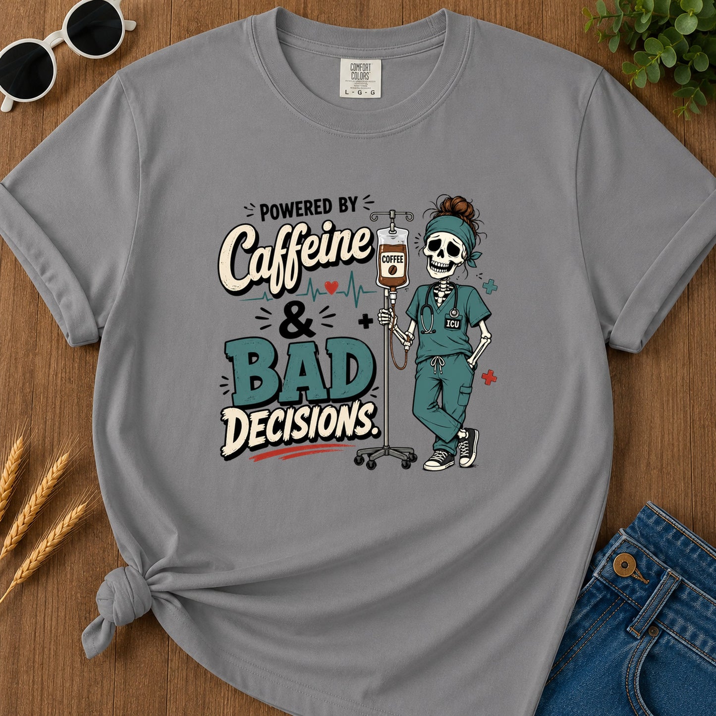 Powered By Caffeine T-Shirt - Grey