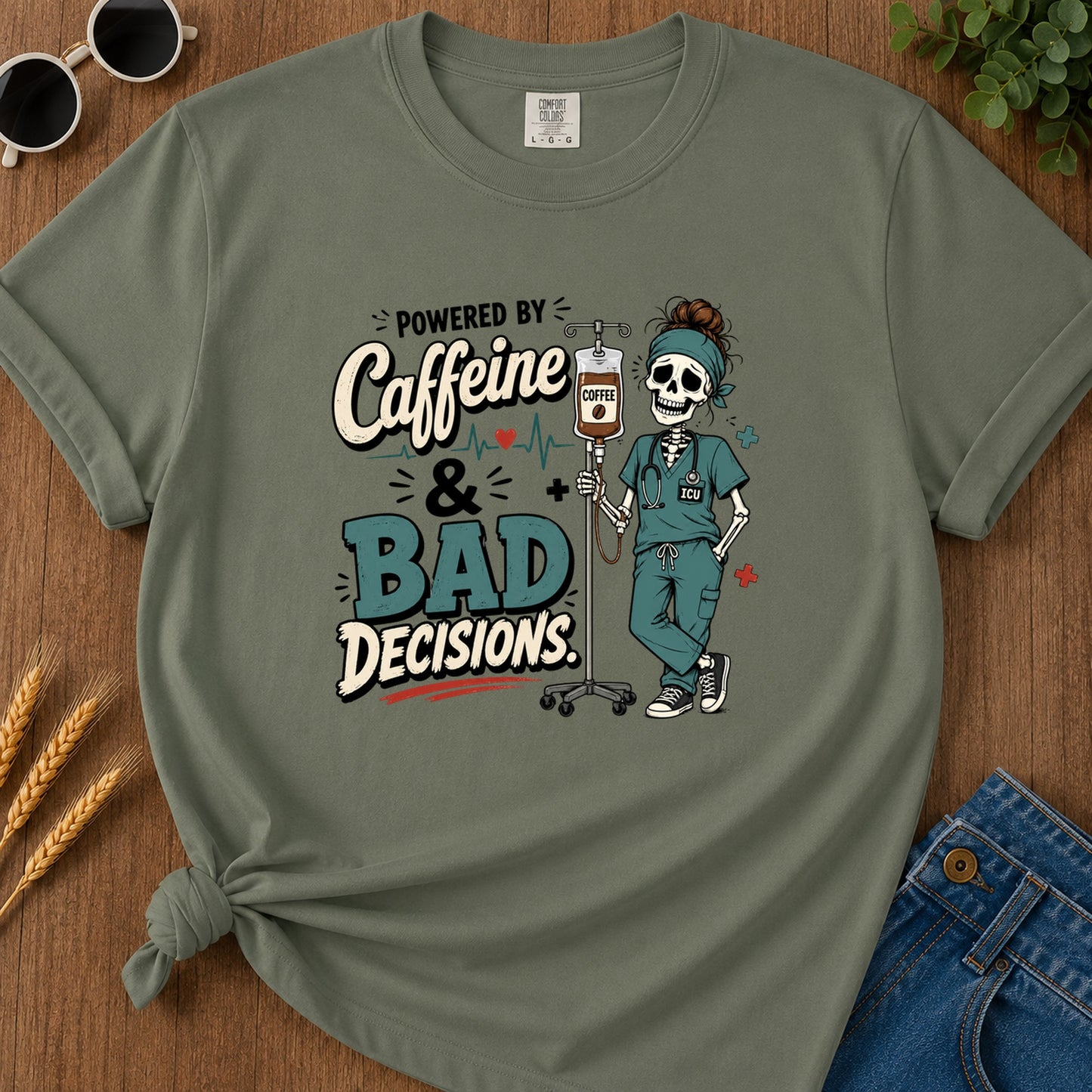 Powered By Caffeine T-Shirt - Moss