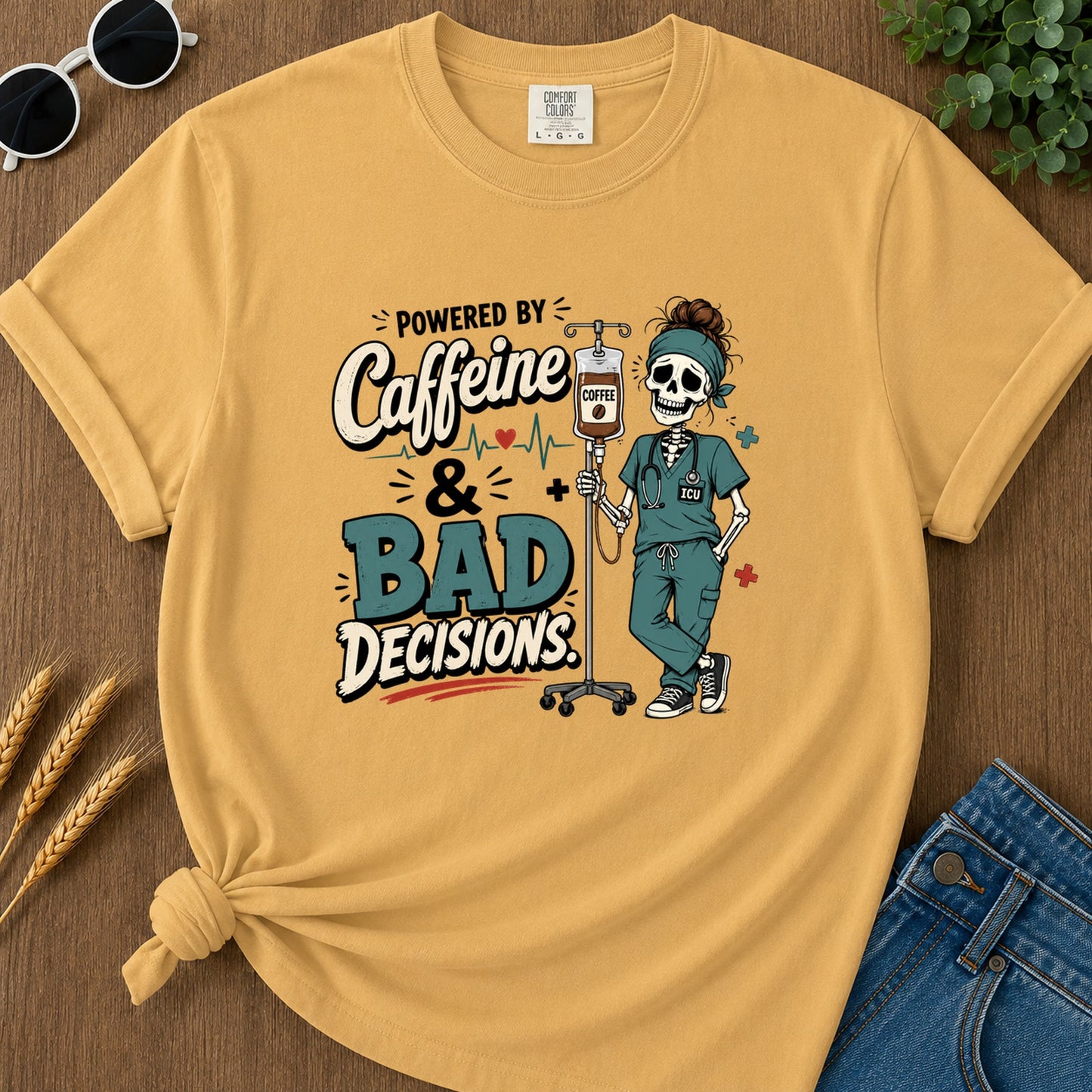 Powered By Caffeine T-Shirt - Mustard