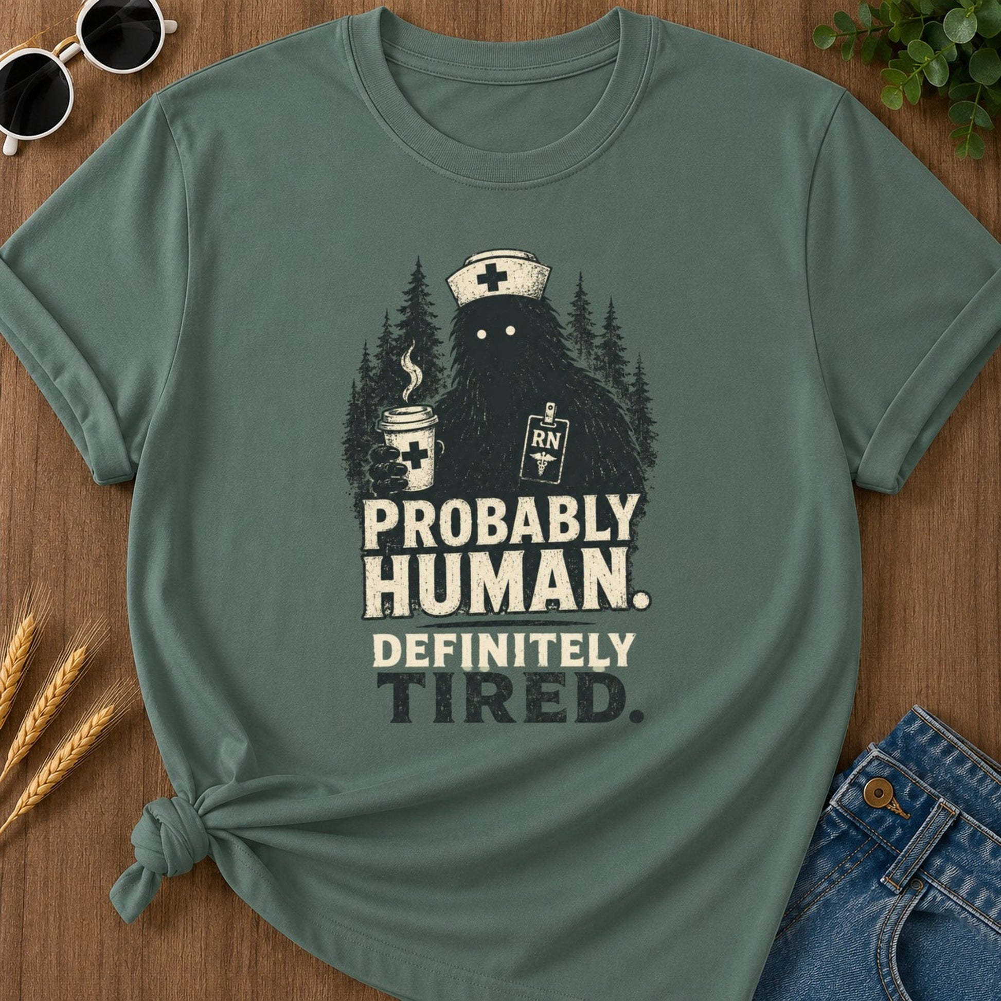 Probably Human T-shirt - Blue Spruce Mockup
