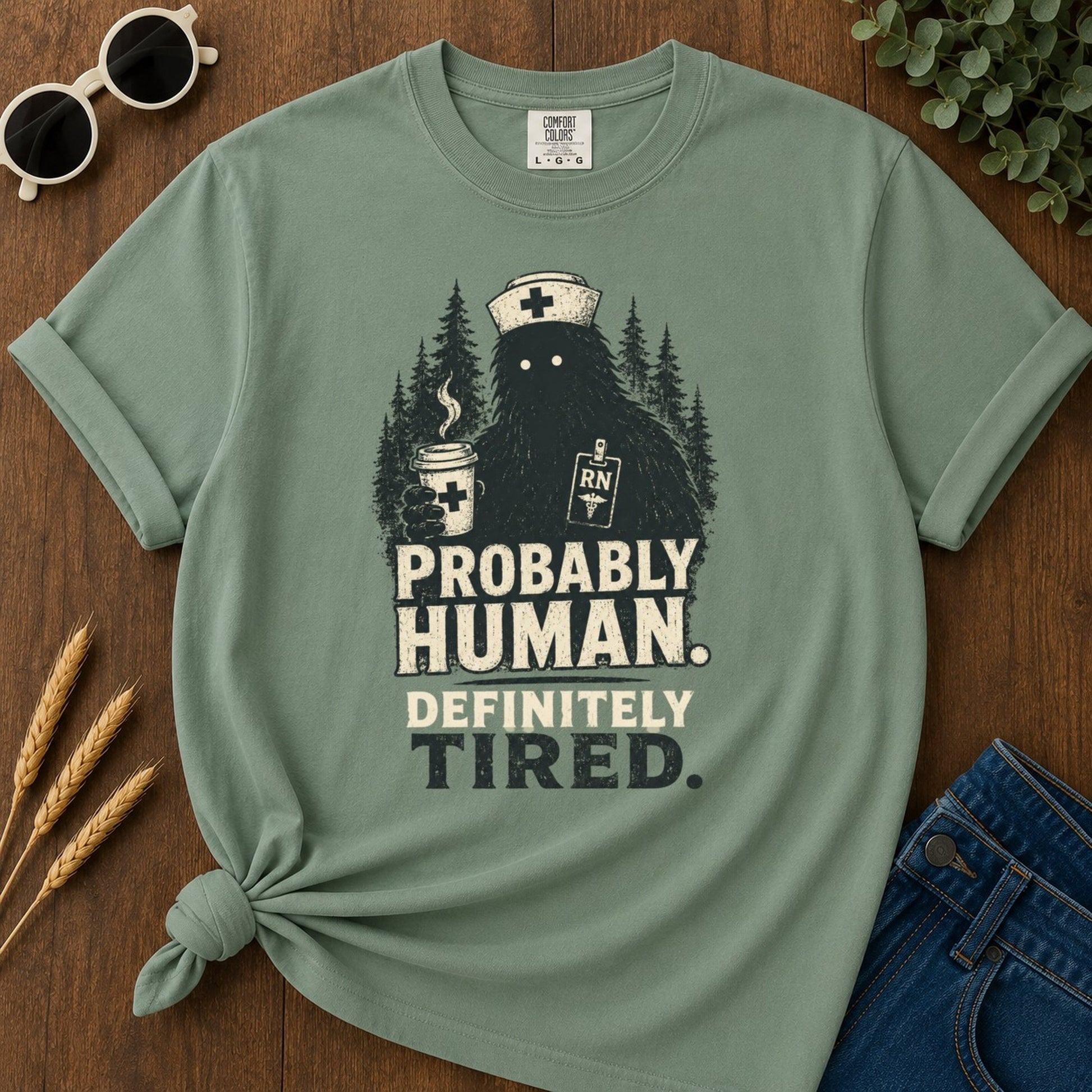 Probably Human T-shirt - Light Green Mockup
