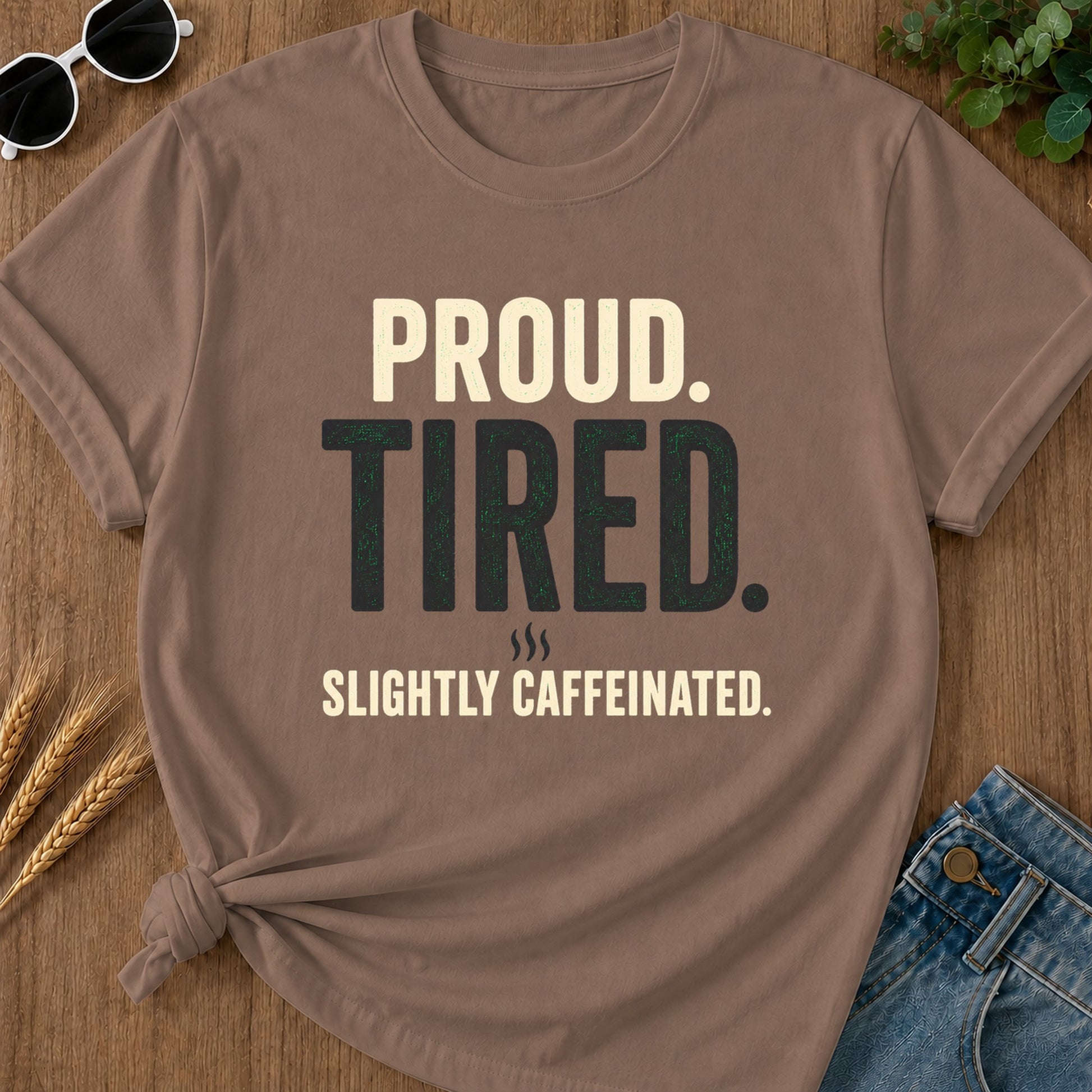 Proud Tired Caffeinated T-Shirt - Espresso