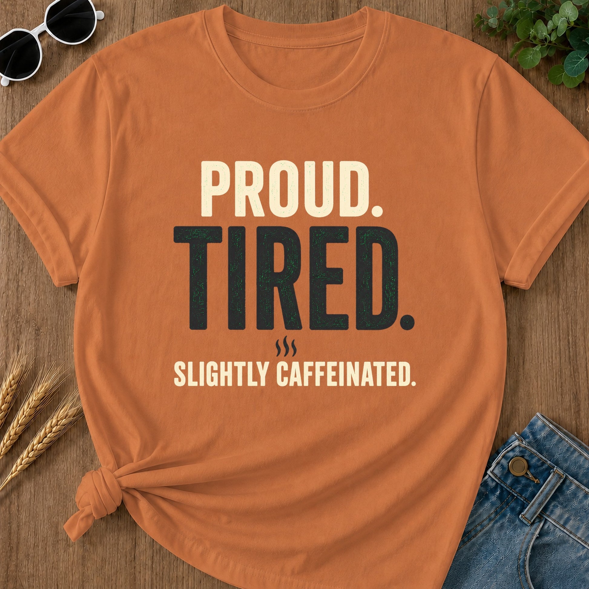 Proud Tired Caffeinated T-Shirt - Yam
