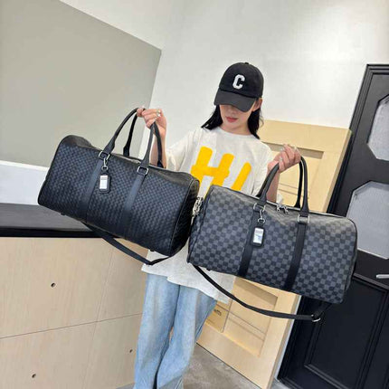 PU Leather Travel Bag — 35L Checkerboard Commuter - RAYZORA