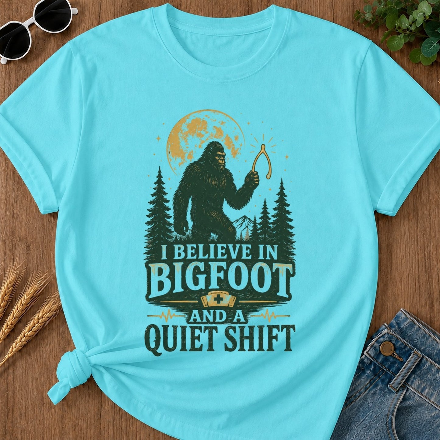 Quiet Shift T-shirt - Lagoon Blue Mockup