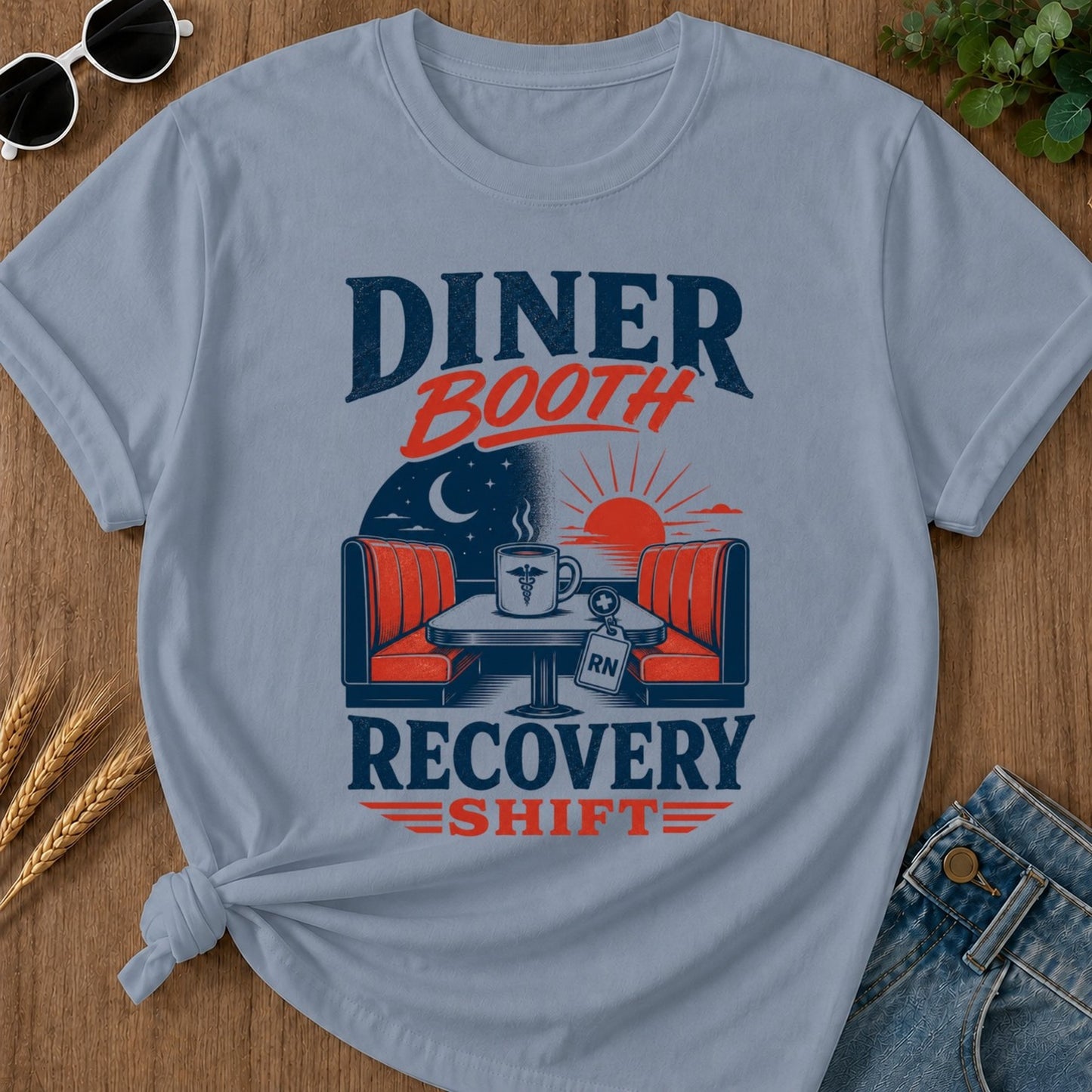 Recovery Shift T-shirt - Blue Jean Mockup