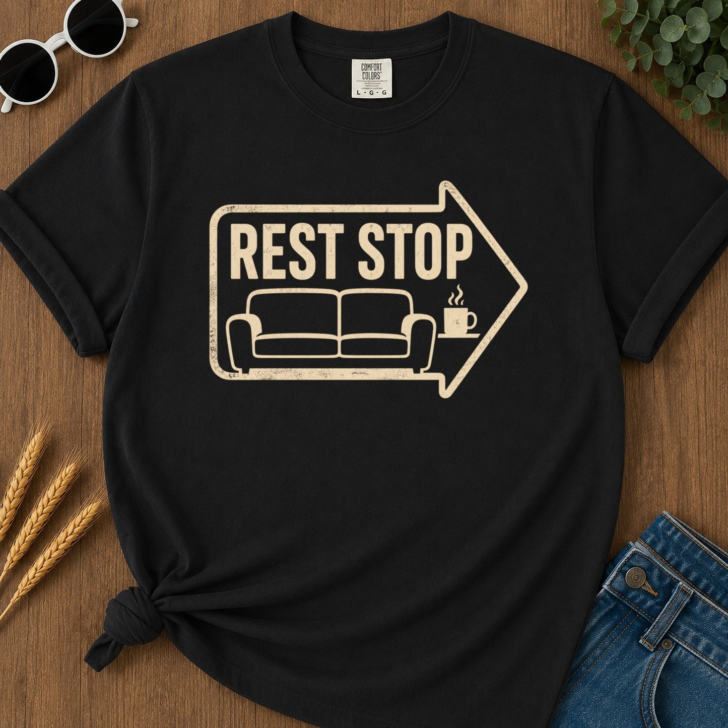 Rest Stop T-shirt - Black Mockup