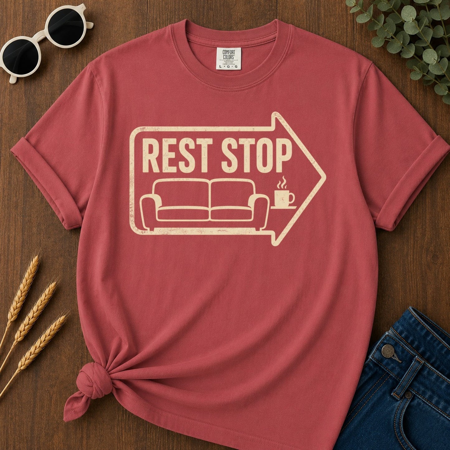 Rest Stop T-shirt - Crimson Mockup