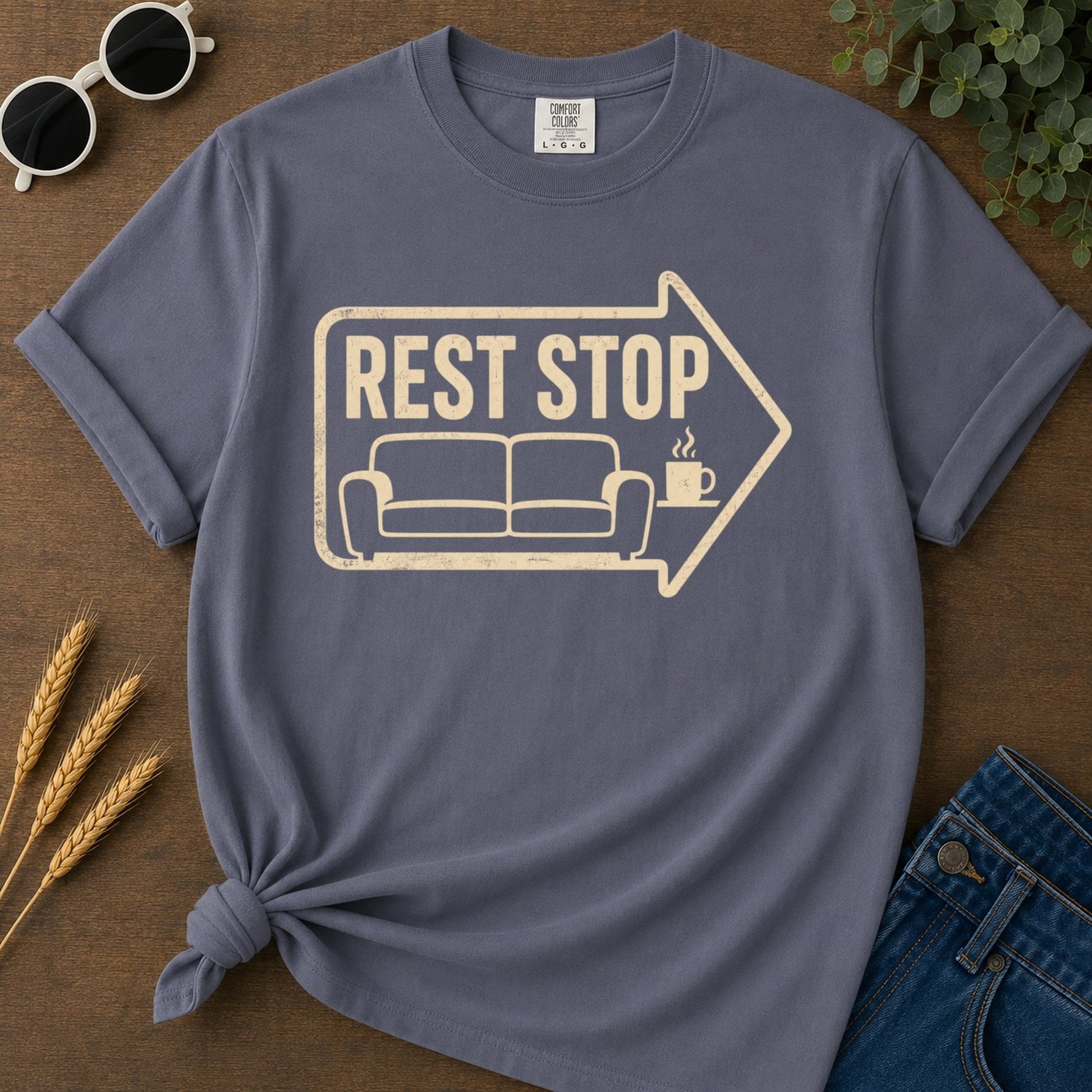Rest Stop T-shirt - Navy Mockup