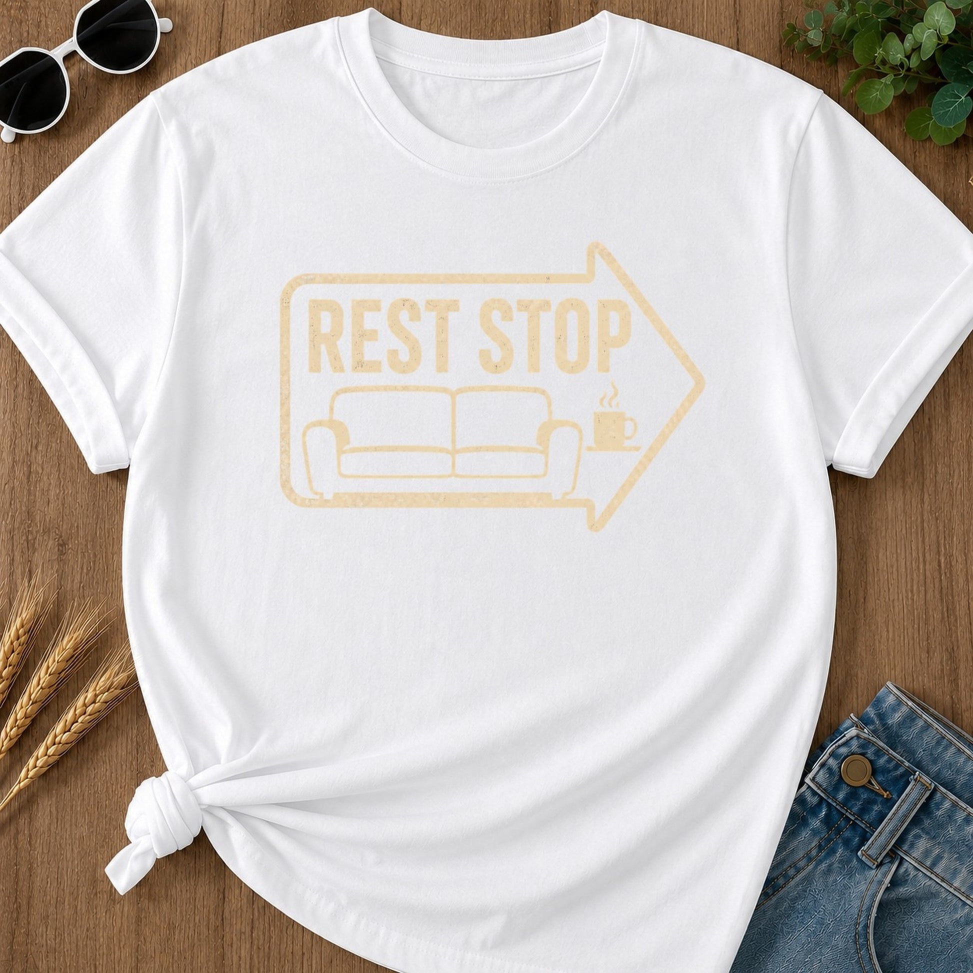 Rest Stop T-shirt - White Mockup