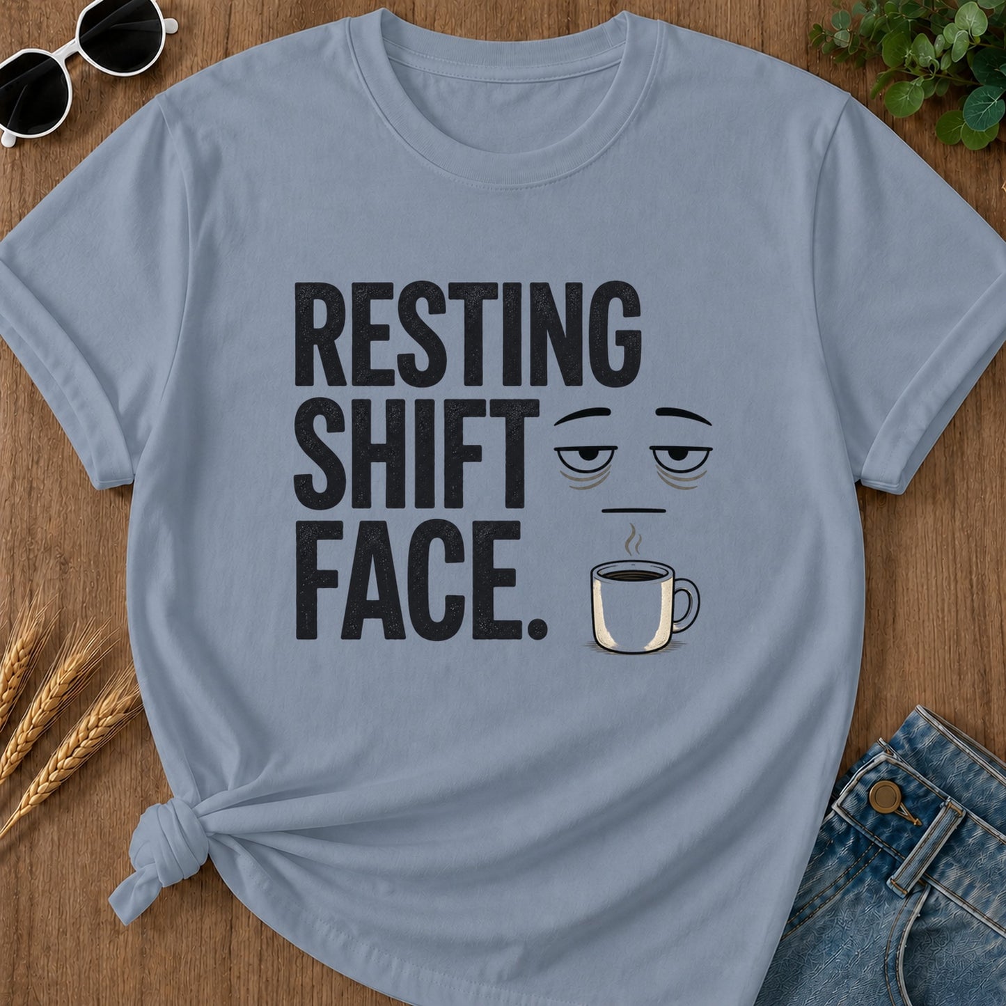 Resting Shift Face T-Shirt - Blue Jean