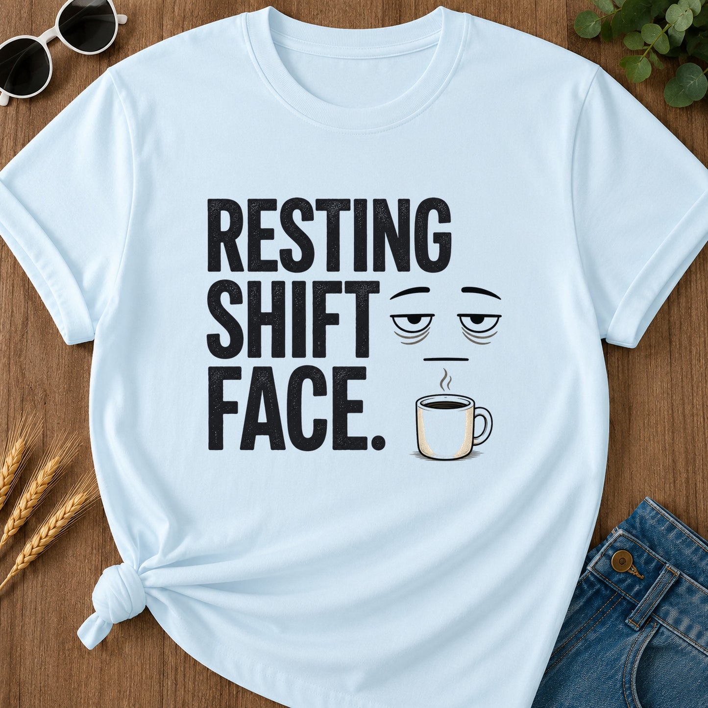 Resting Shift Face T-Shirt - Chambray