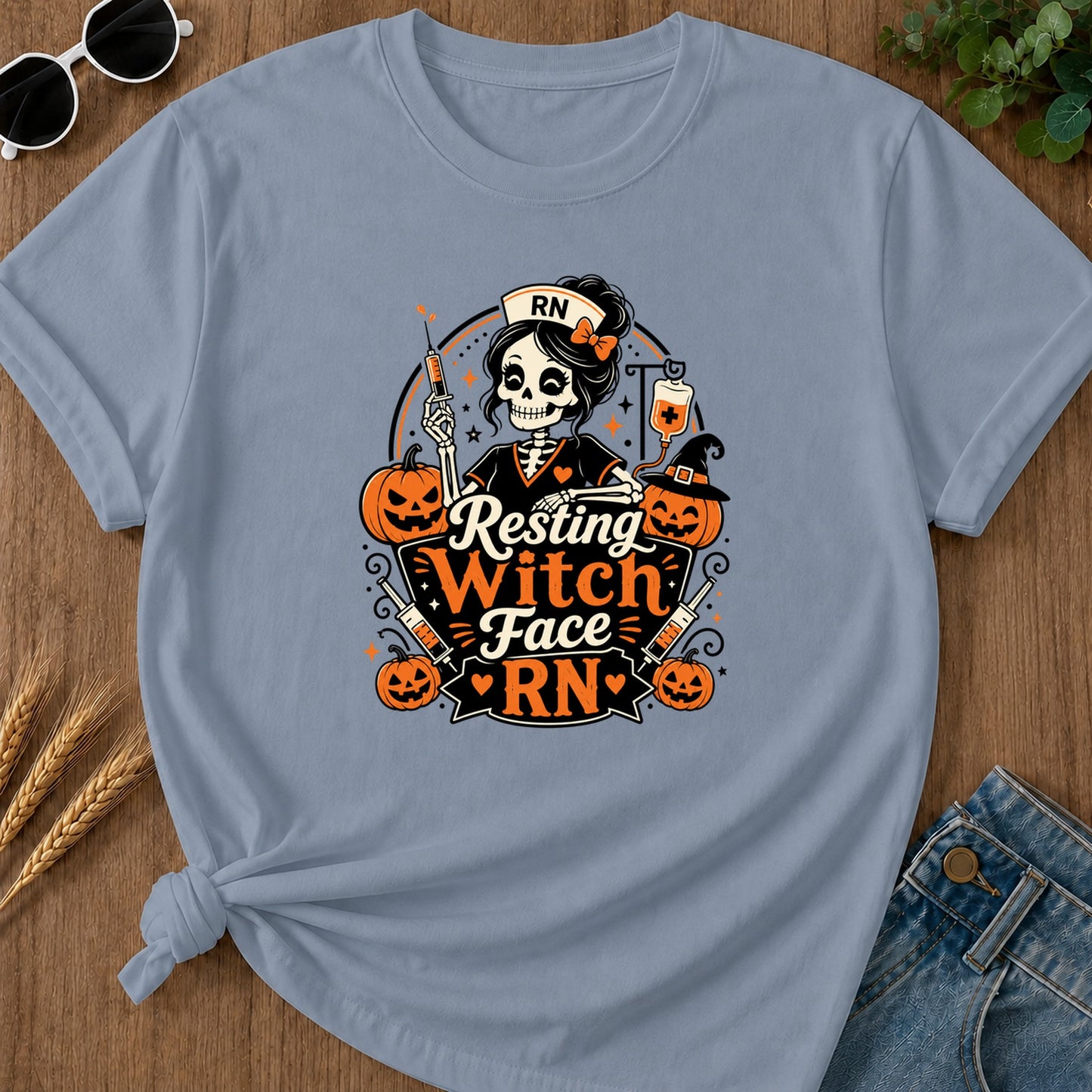 Resting Witch Face T-Shirt - Blue Jean