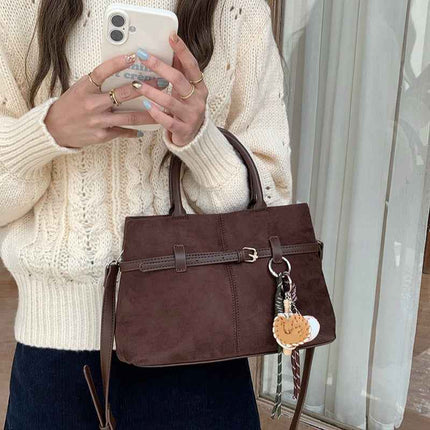 Retro Suede Shoulder Bag — Adjustable Crossbody Strap - RAYZORA