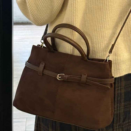 Retro Suede Shoulder Bag — Adjustable Crossbody Strap - RAYZORA