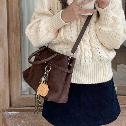 Retro Suede Shoulder Bag — Adjustable Crossbody Strap - RAYZORA