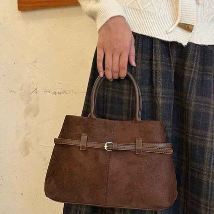 Retro Suede Shoulder Bag — Adjustable Crossbody Strap - RAYZORA