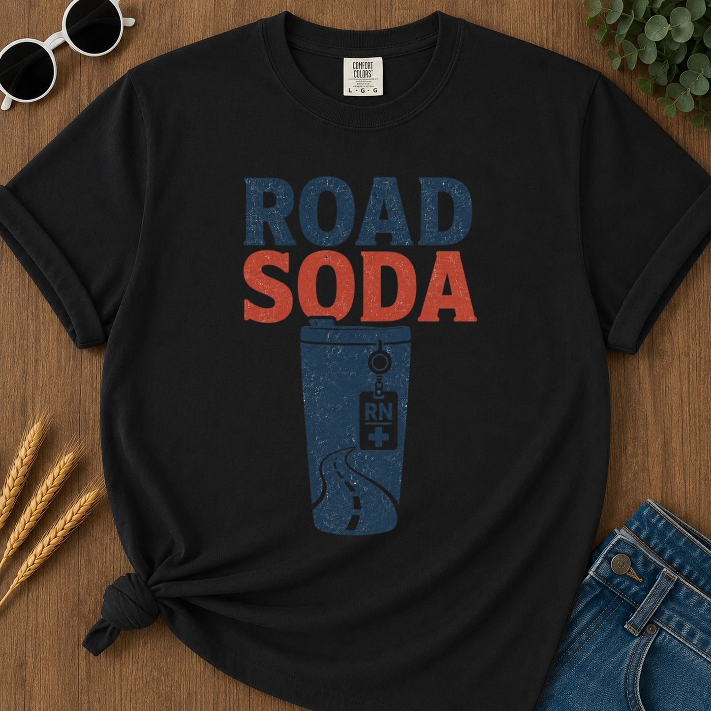 Road Soda T-shirt - Black Mockup