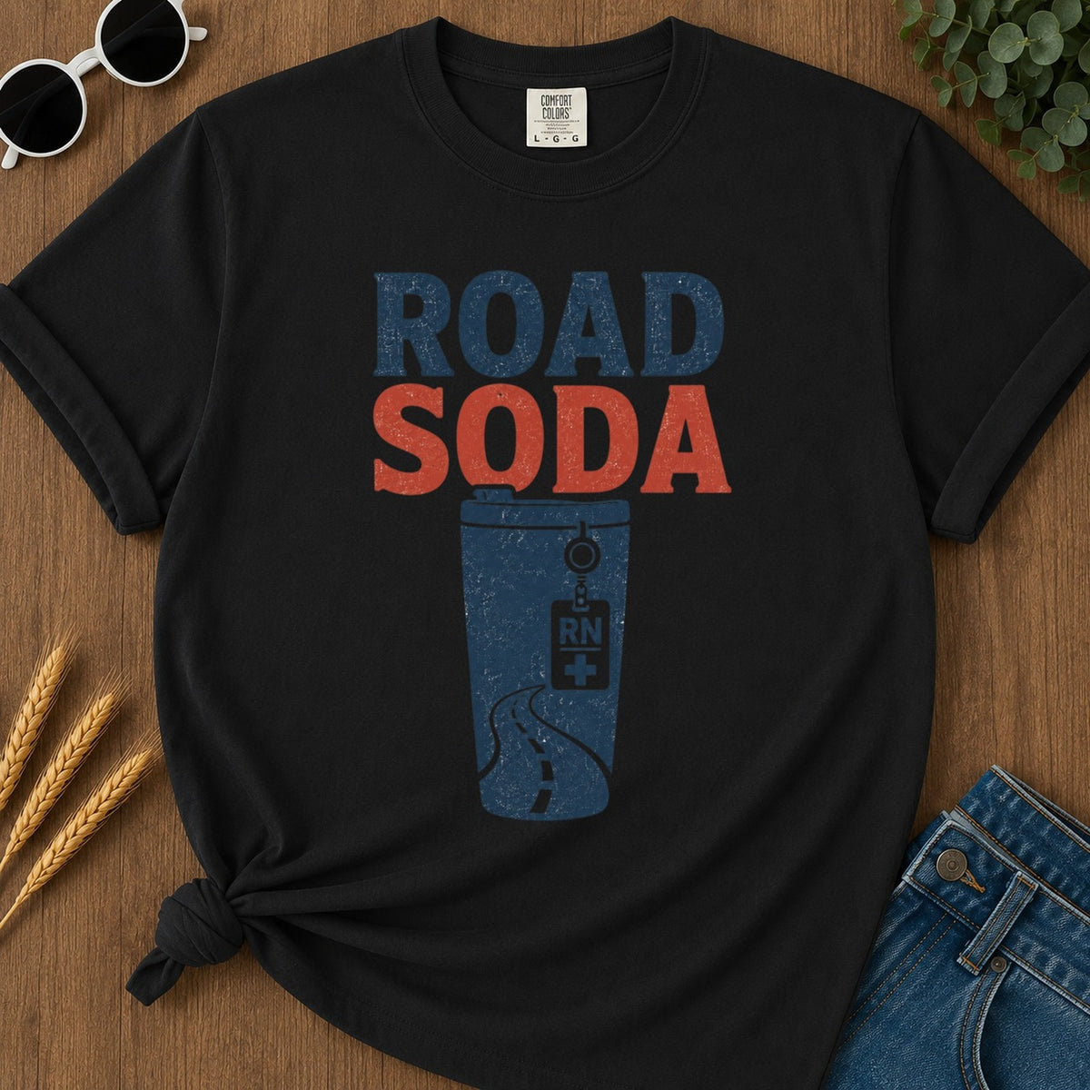 Road Soda T-shirt - Black Mockup