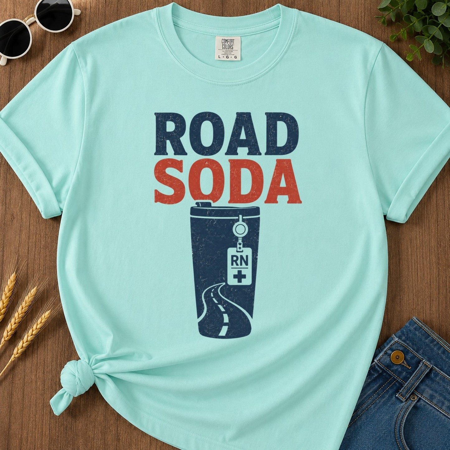 Road Soda T-shirt - Chalky Mint Mockup