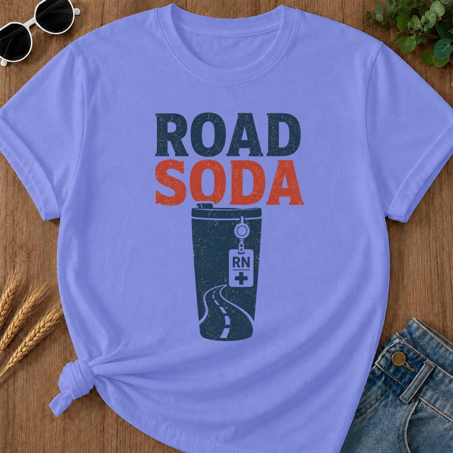 Road Soda T-shirt - Flo Blue Mockup