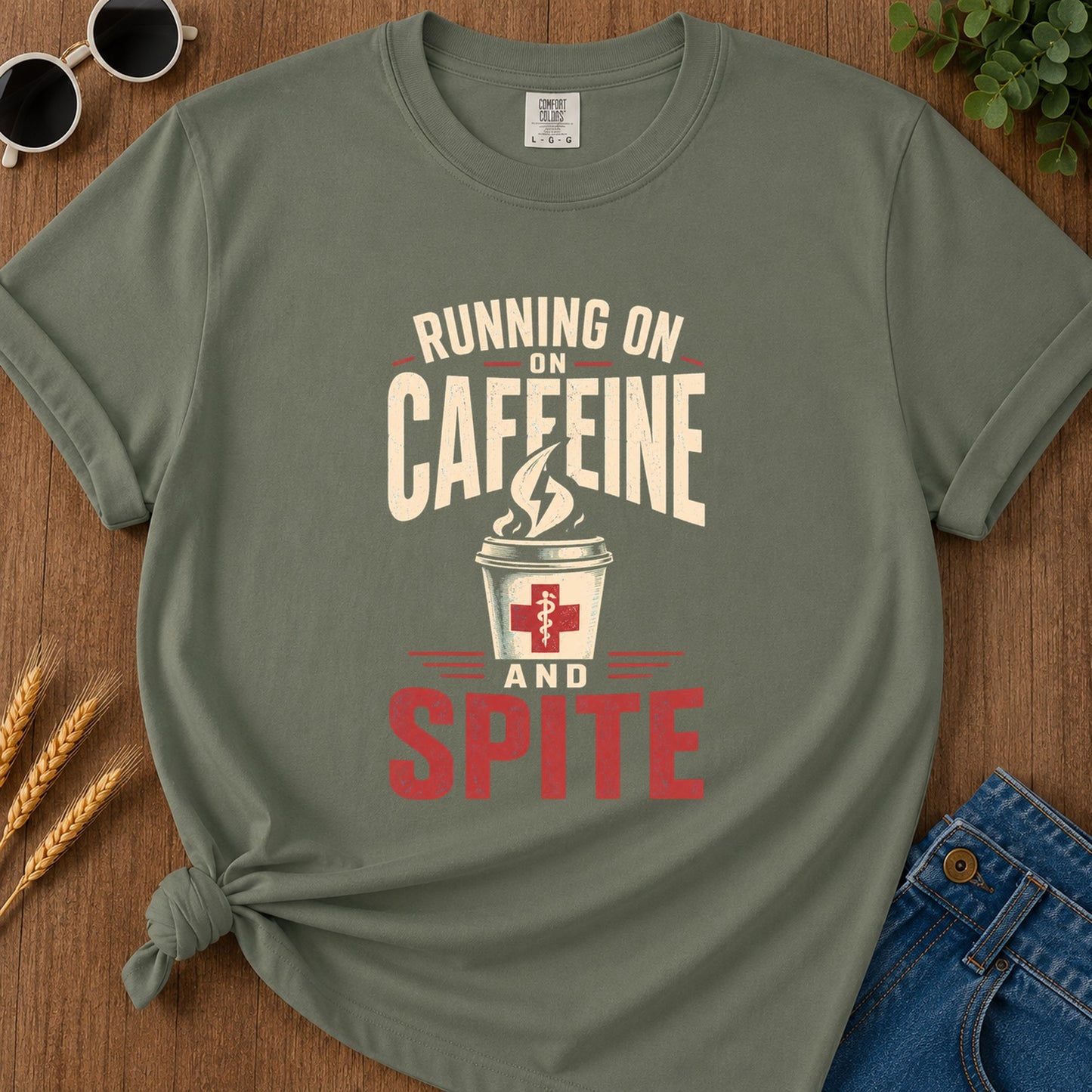 Running Caffeine Spite T-Shirt - Moss