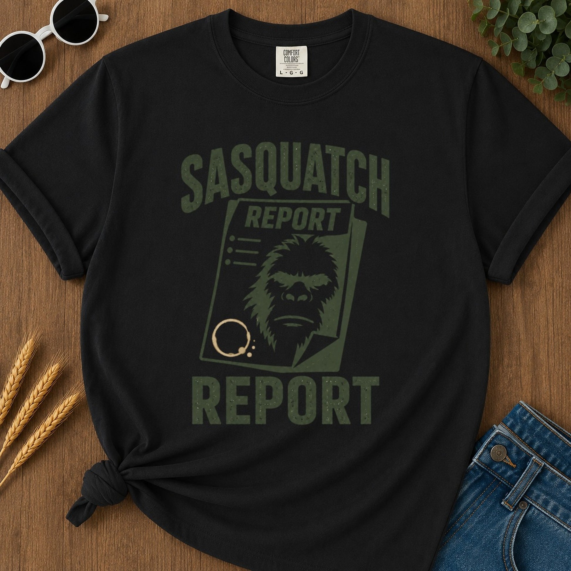 Sasquatch Report T-shirt - Black Mockup