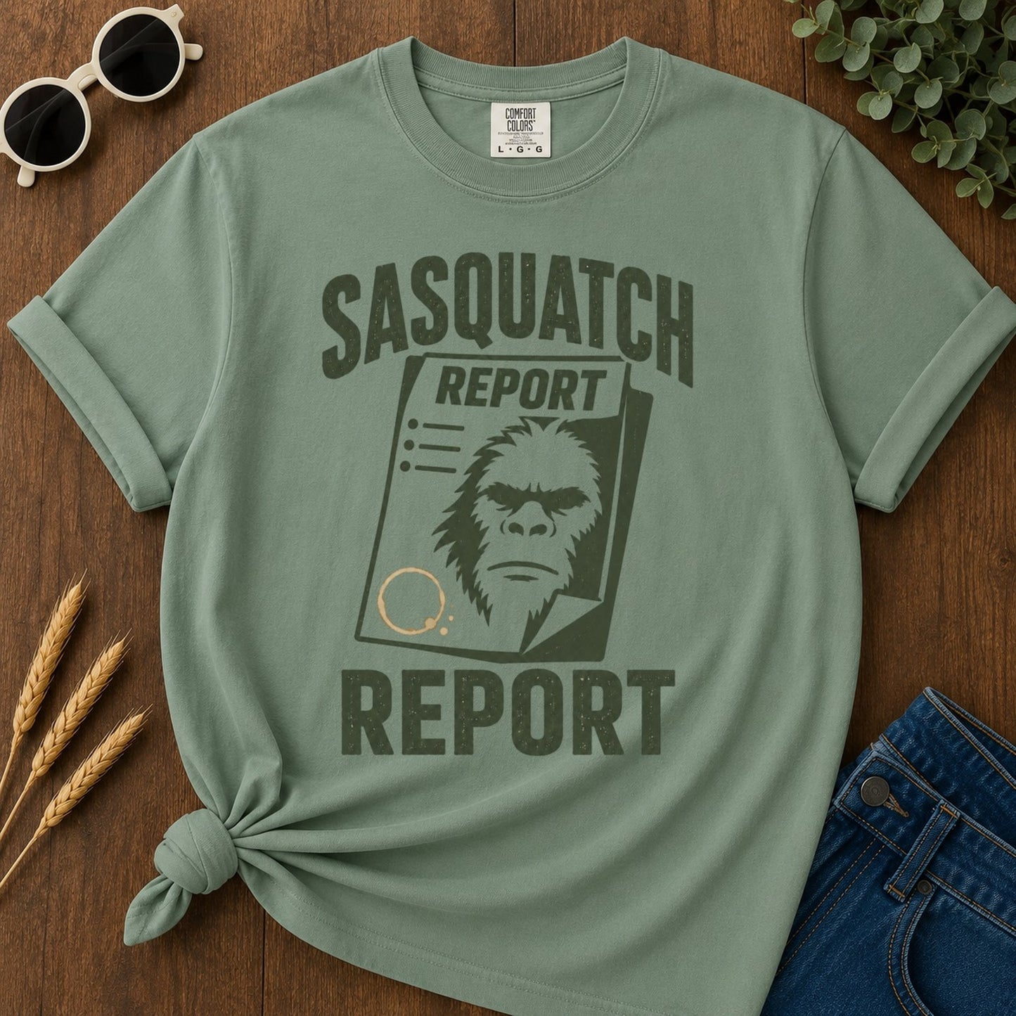Sasquatch Report T-shirt - Light Green Mockup