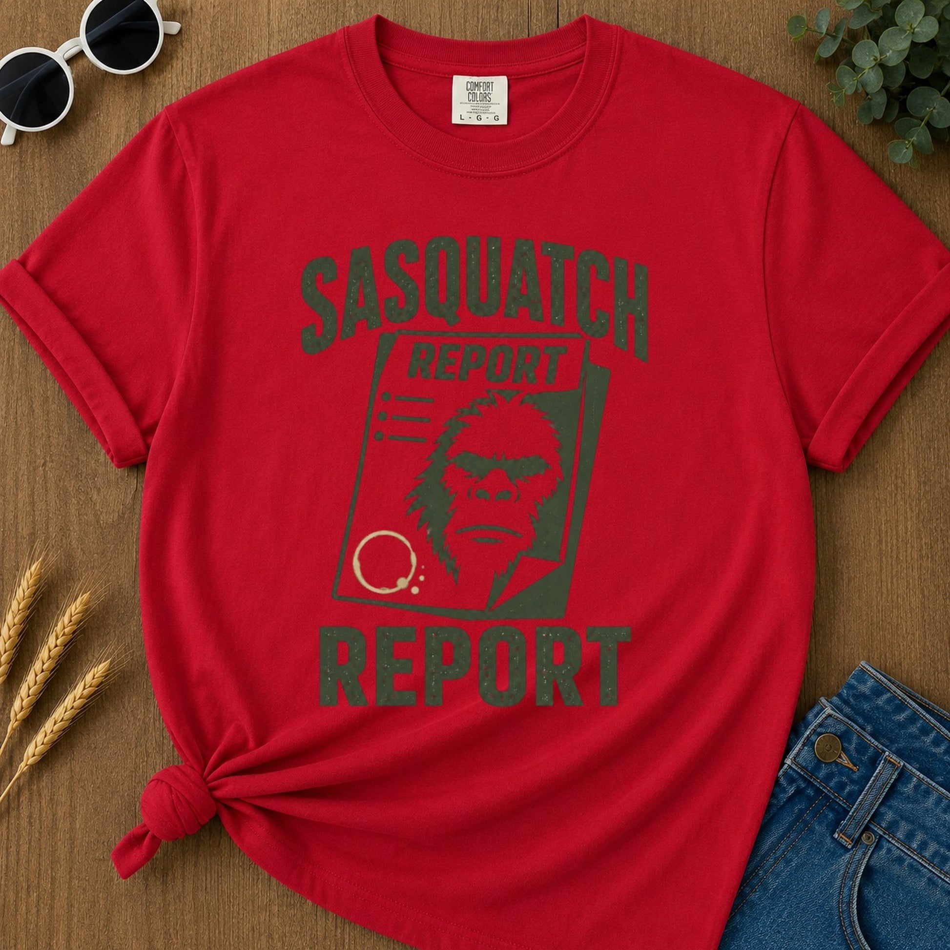 Sasquatch Report T-shirt - Red Mockup
