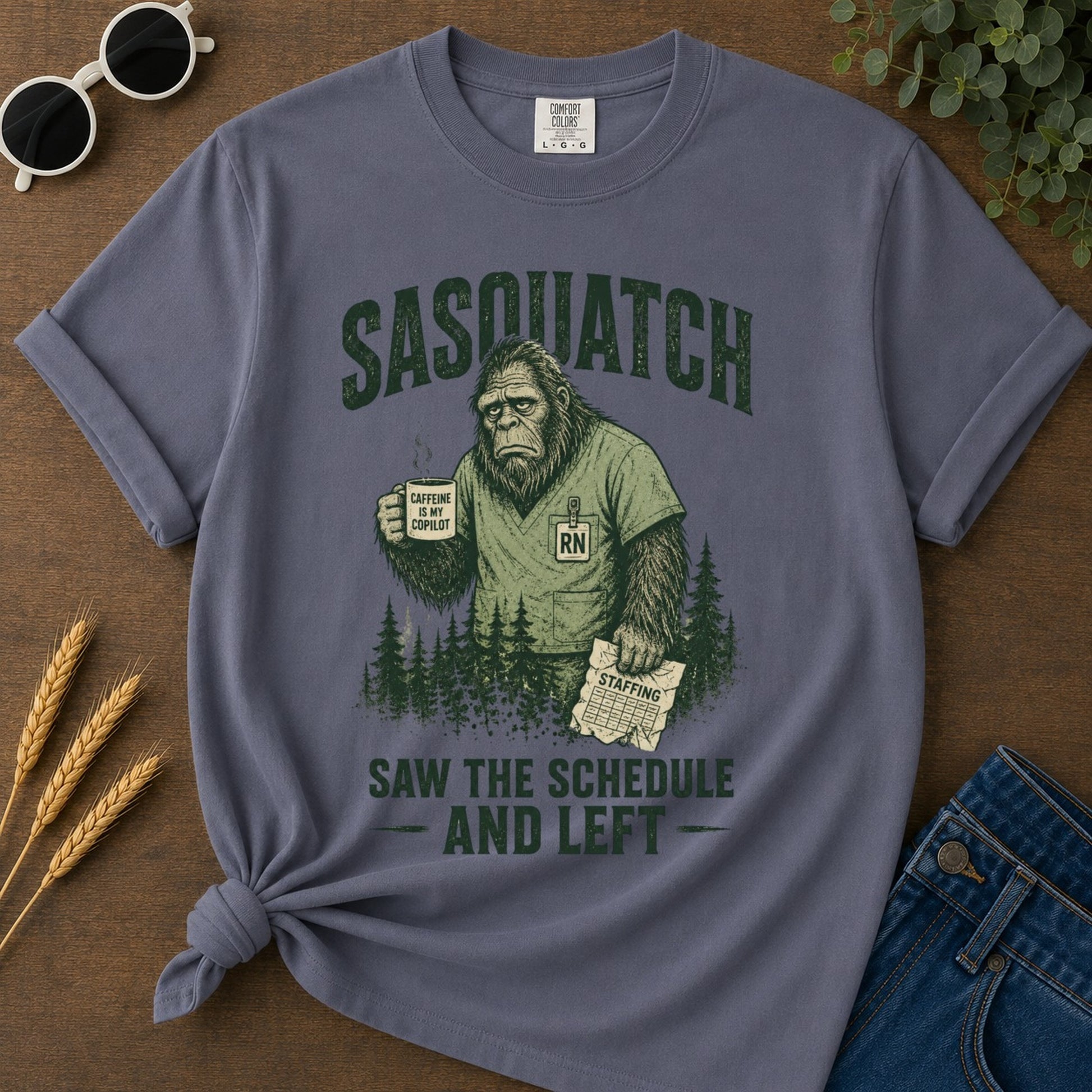 Sasquatch Schedule Left T-shirt - Navy Mockup