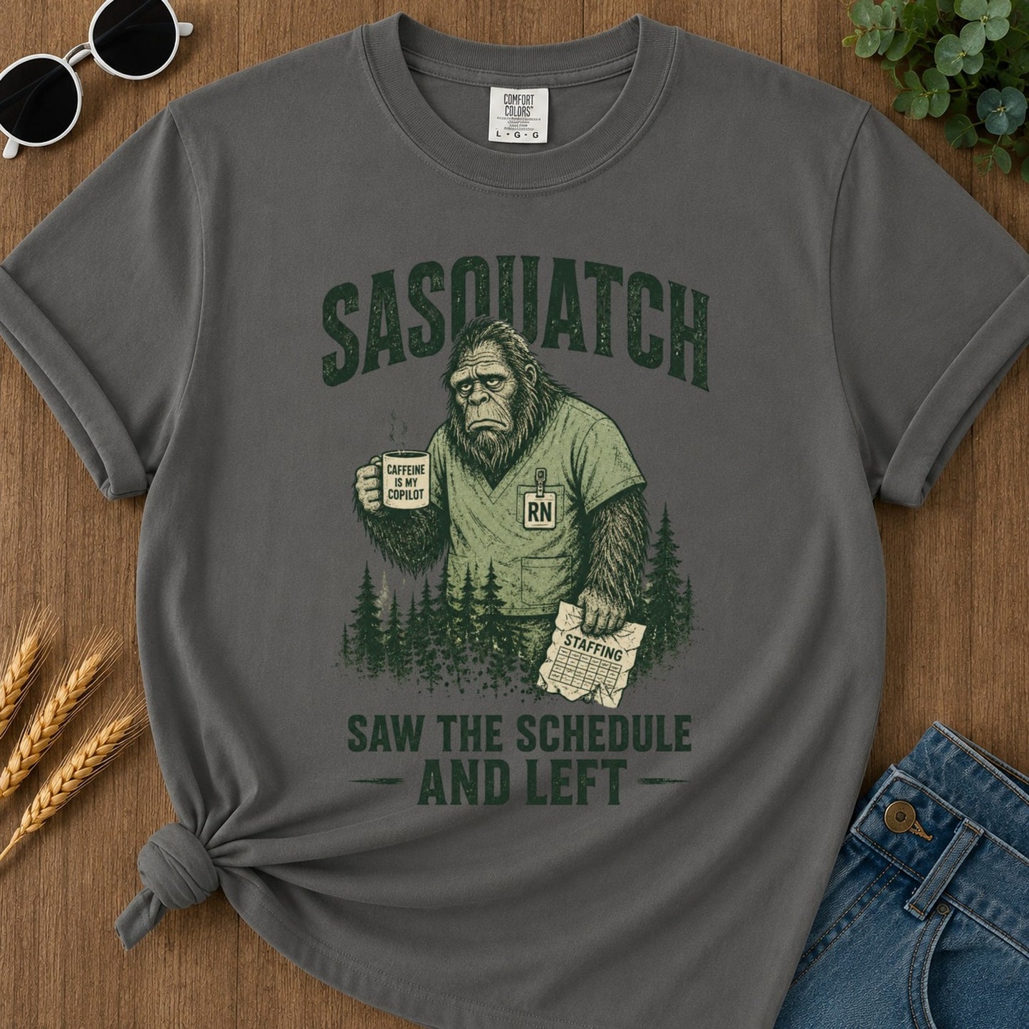 Sasquatch Schedule Left T-shirt - Pepper Mockup