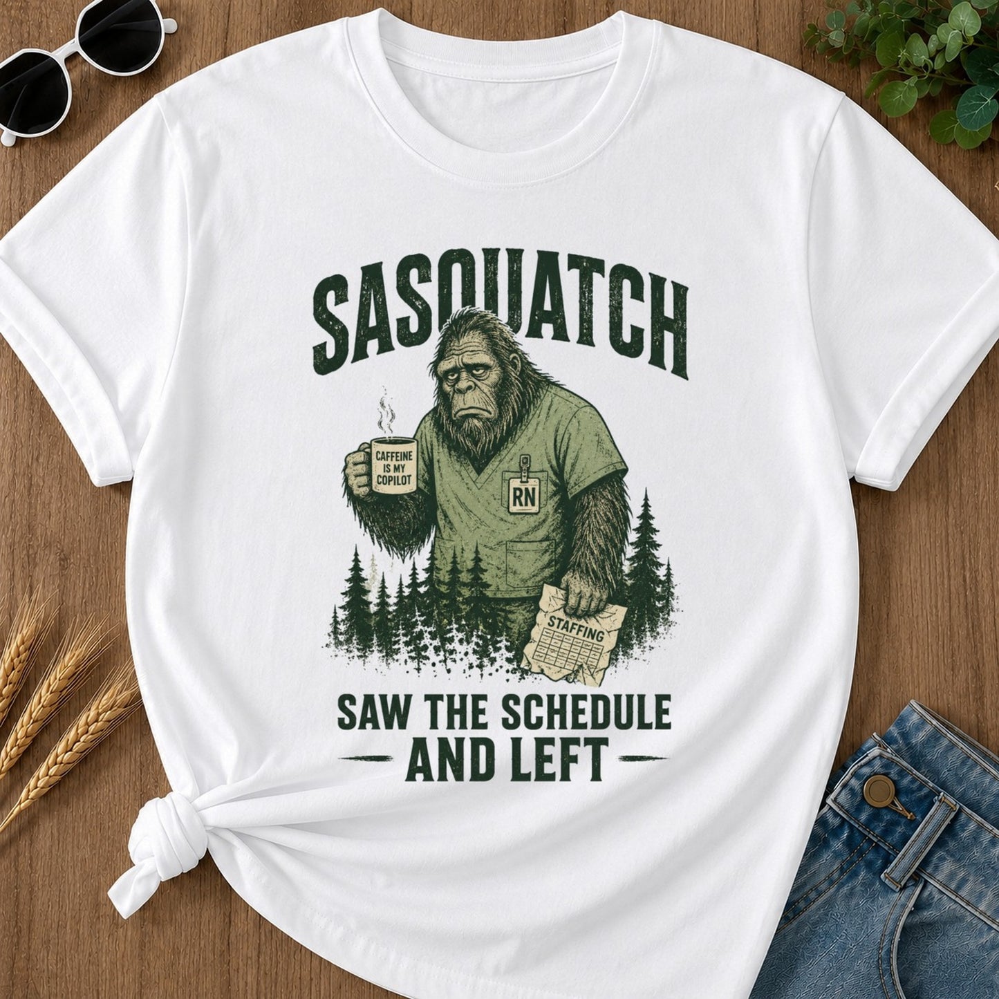Sasquatch Schedule Left T-shirt - White Mockup