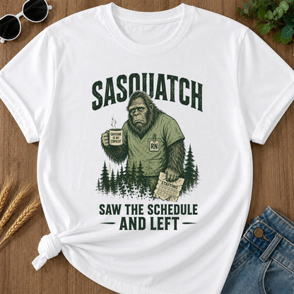 Sasquatch Schedule Left T-shirt - White Mockup