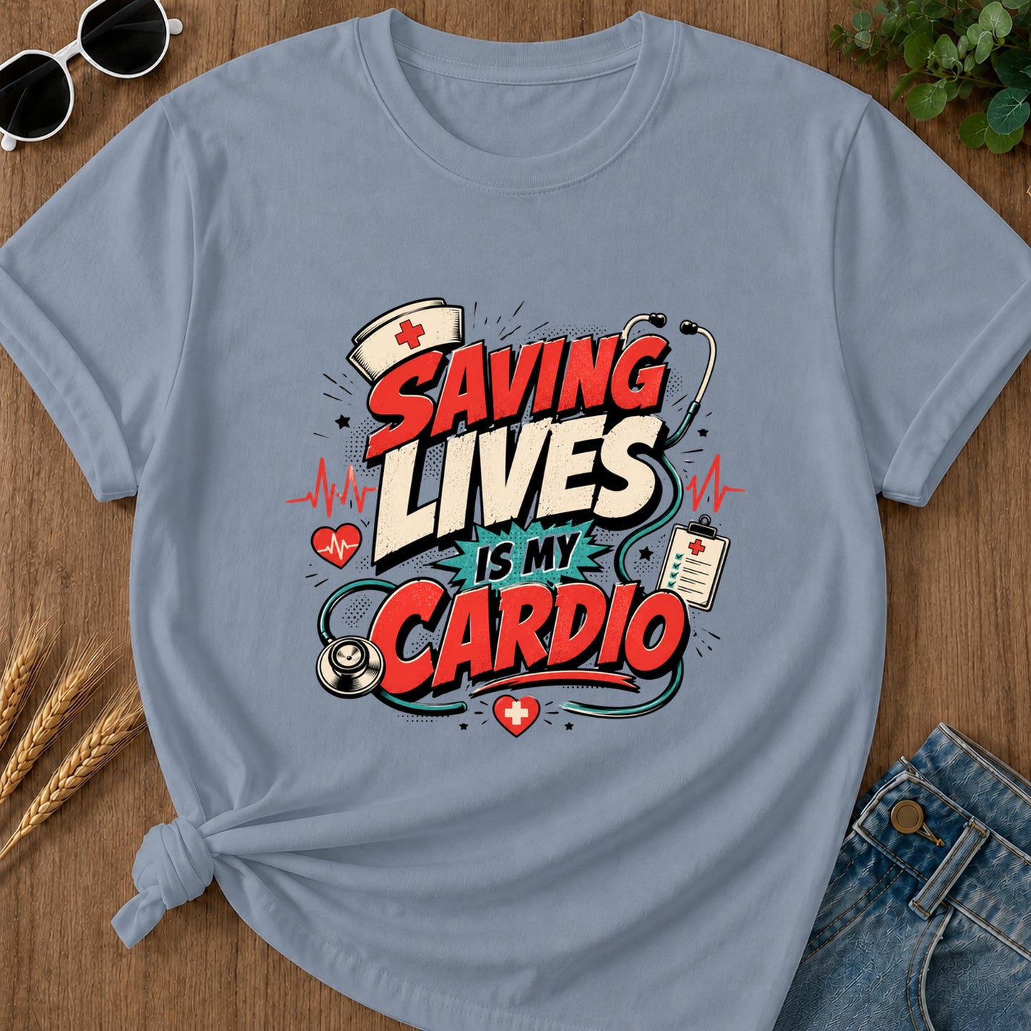 Saving Lives Is My Cardio T-Shirt - Blue Jean