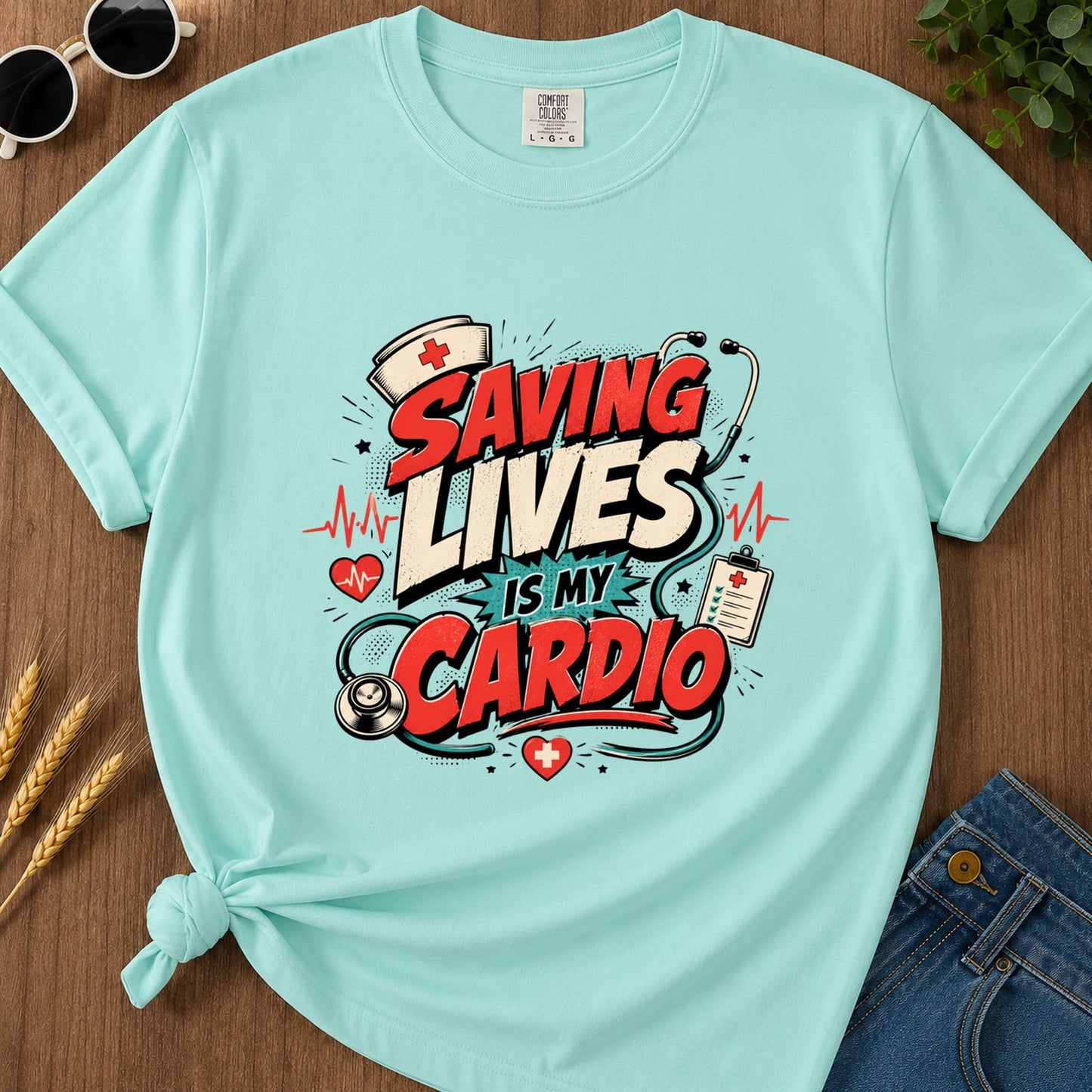 Saving Lives Is My Cardio T-Shirt - Chalky Mint