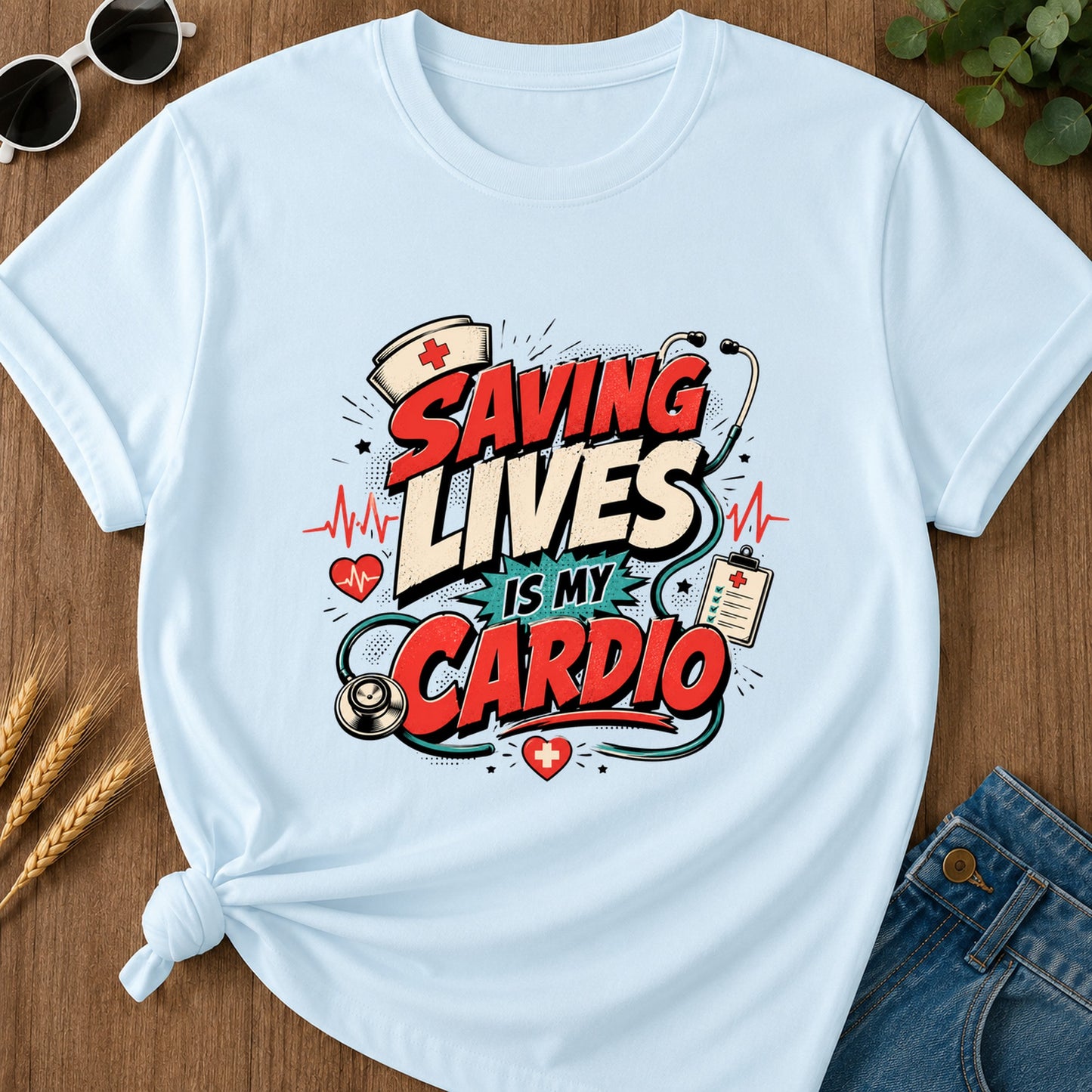 Saving Lives Is My Cardio T-Shirt - Chambray