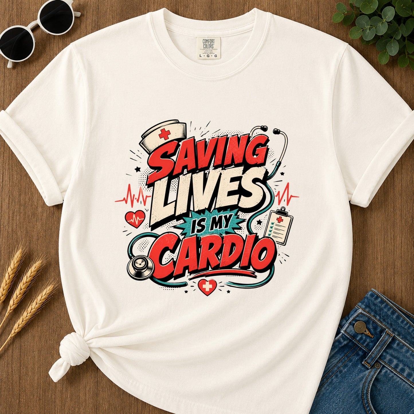 Saving Lives Is My Cardio T-Shirt - Ivory