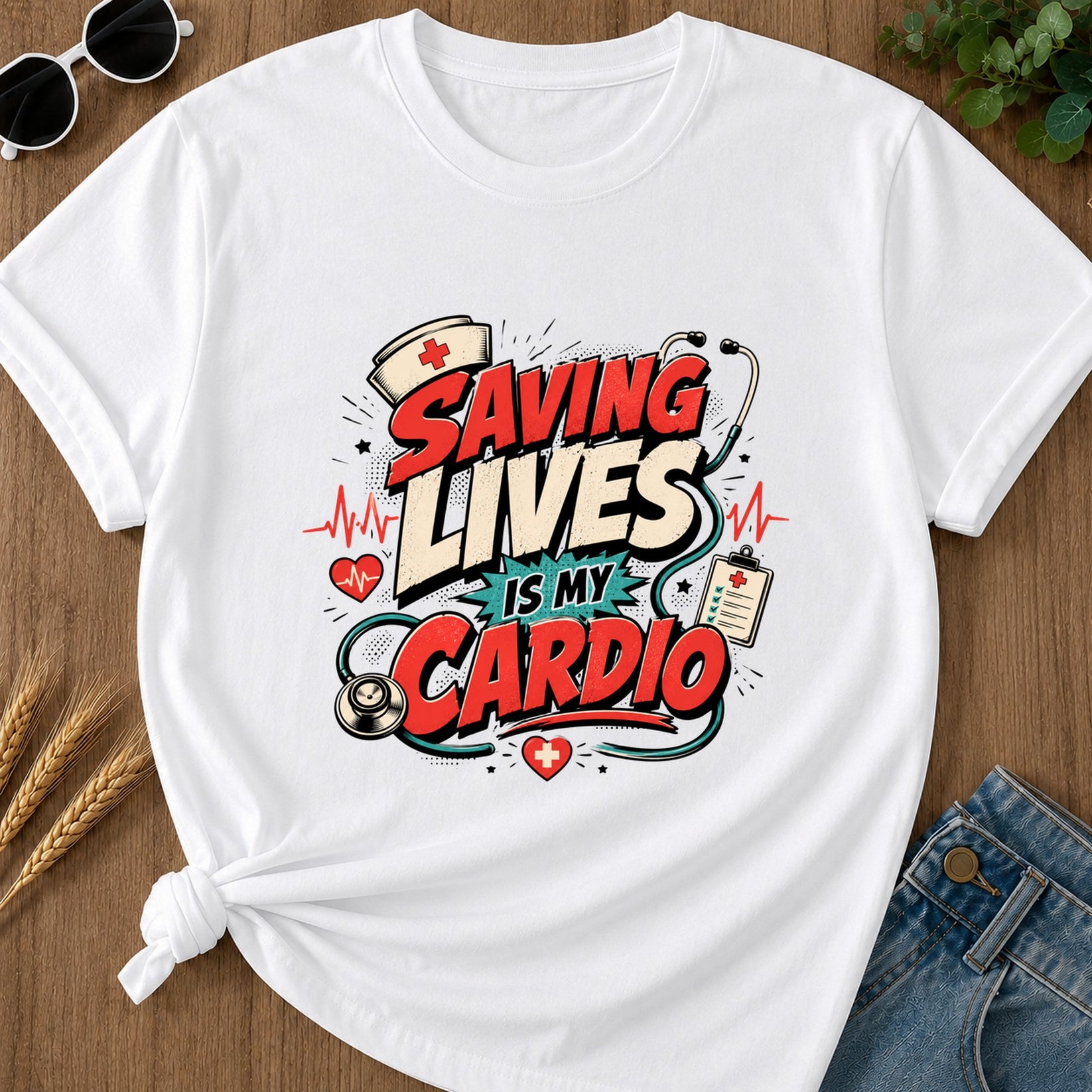 Saving Lives Is My Cardio T-Shirt - White