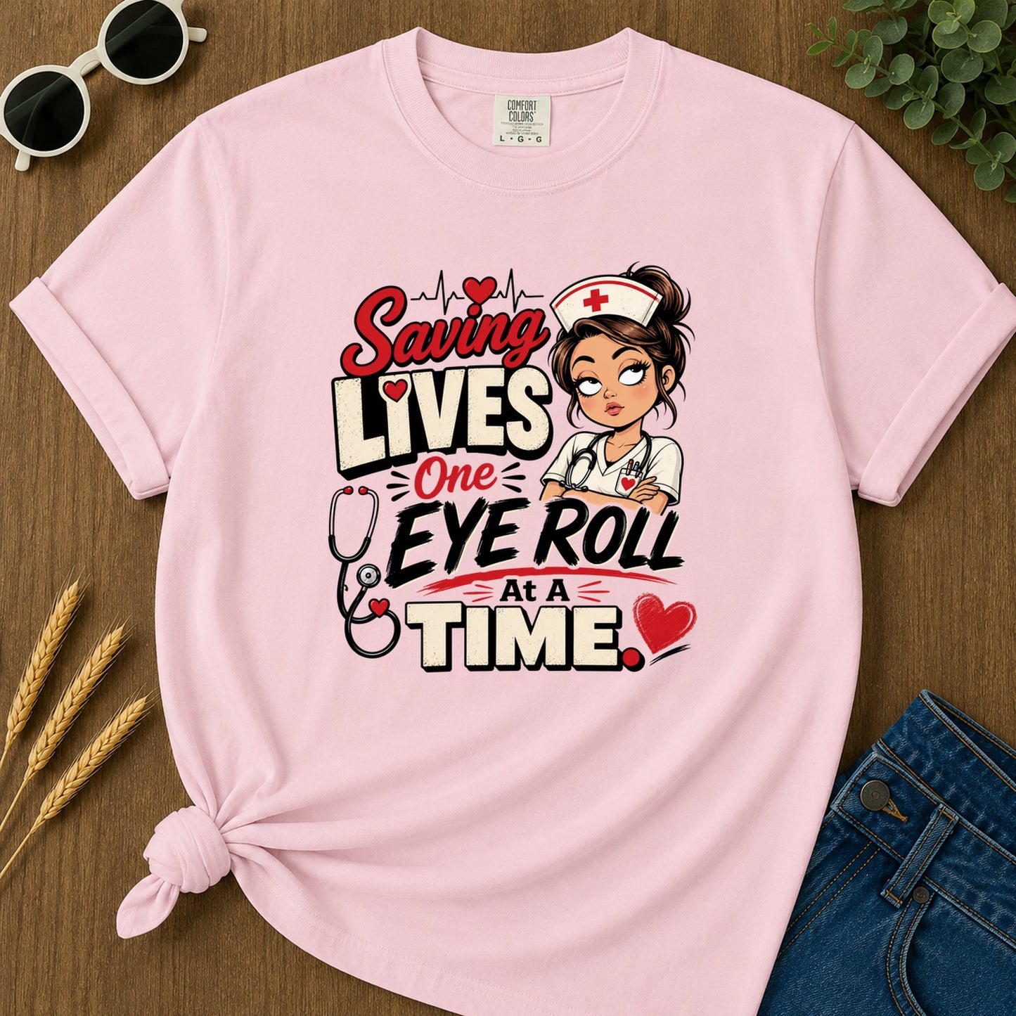 Saving Lives One Eye Roll T-Shirt - Blossom