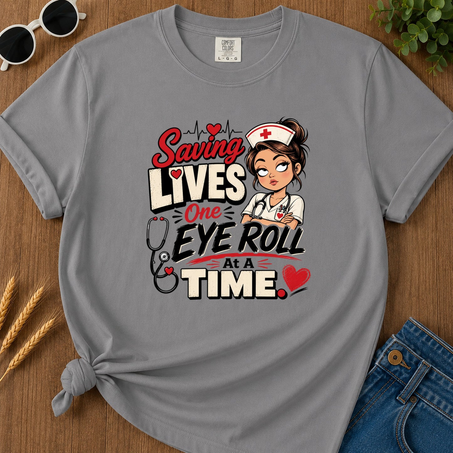 Saving Lives One Eye Roll T-Shirt - Grey