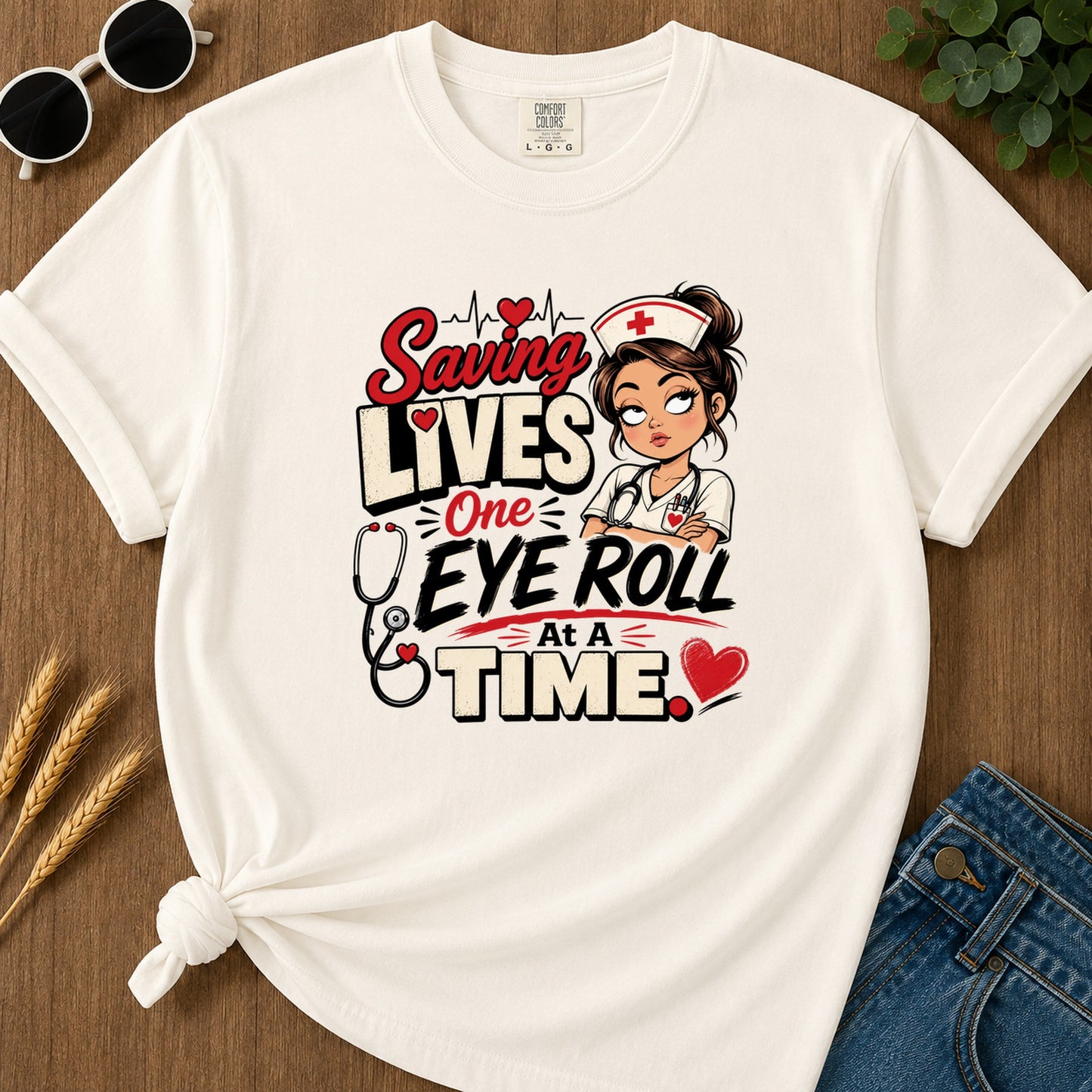 Saving Lives One Eye Roll T-Shirt - Ivory